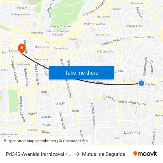 Pd340-Avenida Irarrázaval / Esq. Juan Moya Morales to Mutual de Seguridad C.Ch.C. Agustinas map