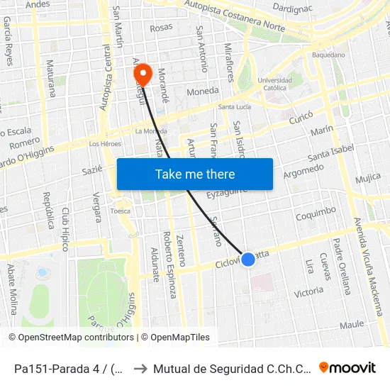 Pa151-Parada 4 / (M) Matta to Mutual de Seguridad C.Ch.C. Agustinas map