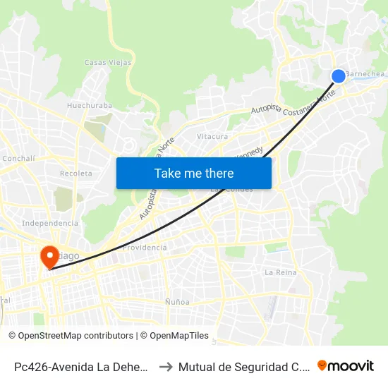 Pc426-Avenida La Dehesa / Esq. El Roble to Mutual de Seguridad C.Ch.C. Agustinas map
