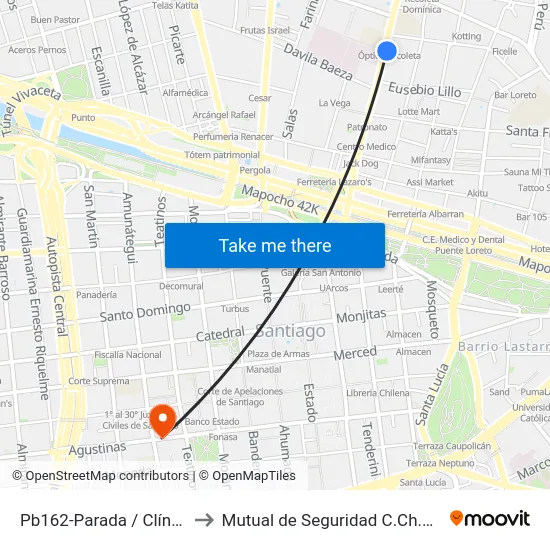 Pb162-Parada / Clínica Dávila to Mutual de Seguridad C.Ch.C. Agustinas map