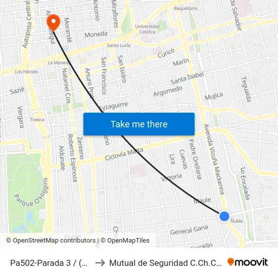 Pa502-Parada 3 / (M) Ñuble to Mutual de Seguridad C.Ch.C. Agustinas map