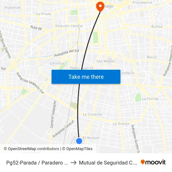 Pg52-Parada / Paradero 33 Gran Avenida to Mutual de Seguridad C.Ch.C. Agustinas map