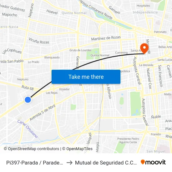 Pi397-Parada / Paradero 5 Pajaritos to Mutual de Seguridad C.Ch.C. Agustinas map