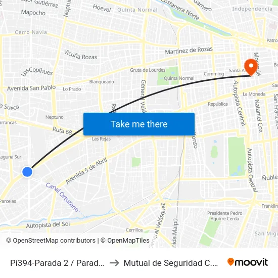 Pi394-Parada 2 / Paradero 7 Pajaritos to Mutual de Seguridad C.Ch.C. Agustinas map