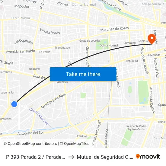 Pi393-Parada 2 / Paradero 7 1/2 Pajaritos to Mutual de Seguridad C.Ch.C. Agustinas map
