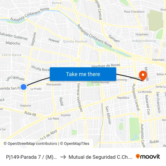 Pj149-Parada 7 / (M) San Pablo to Mutual de Seguridad C.Ch.C. Agustinas map