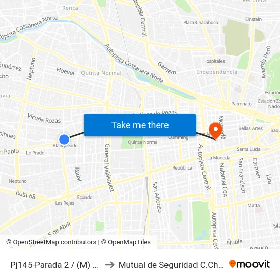 Pj145-Parada 2 / (M) Blanqueado to Mutual de Seguridad C.Ch.C. Agustinas map