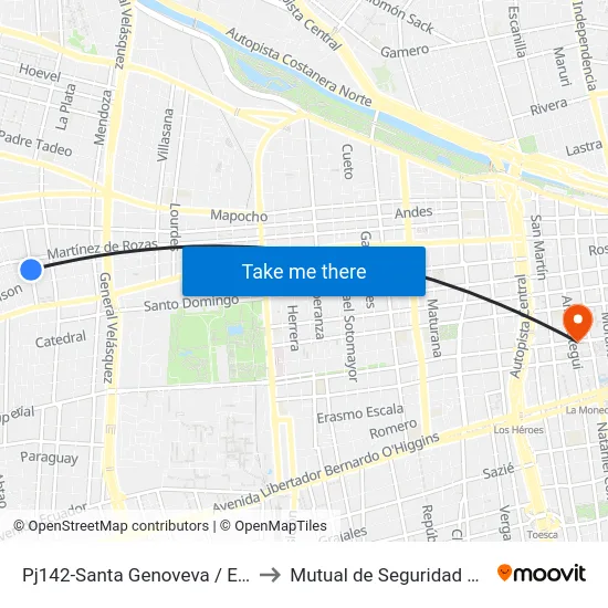 Pj142-Santa Genoveva / Esq. Alejandro Fierro to Mutual de Seguridad C.Ch.C. Agustinas map