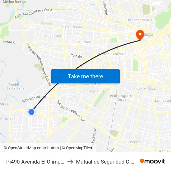 Pi490-Avenida El Olimpo / Esq. Maipú to Mutual de Seguridad C.Ch.C. Agustinas map