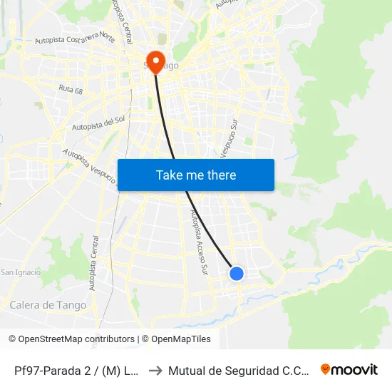 Pf97-Parada 2 / (M) Las Mercedes to Mutual de Seguridad C.Ch.C. Agustinas map