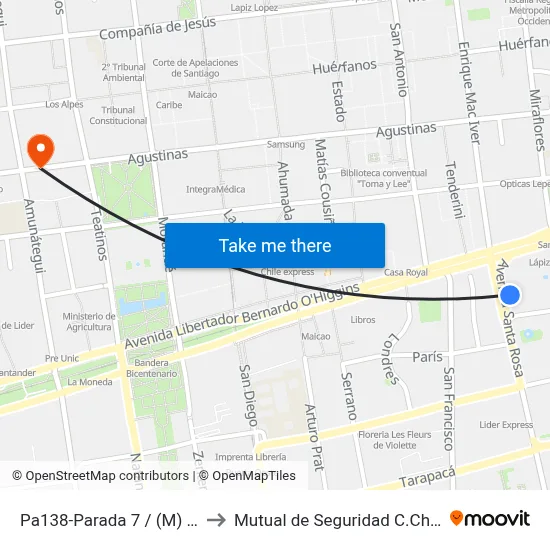 Pa138-Parada 7 / (M) Santa Lucía to Mutual de Seguridad C.Ch.C. Agustinas map