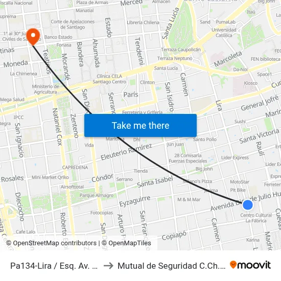 Pa134-Lira / Esq. Av. 10 De Julio to Mutual de Seguridad C.Ch.C. Agustinas map
