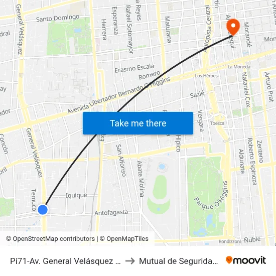 Pi71-Av. General Velásquez / Esq. Arz. Subercaseaux to Mutual de Seguridad C.Ch.C. Agustinas map