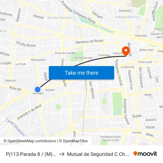 Pj113-Parada 8 / (M) Las Rejas to Mutual de Seguridad C.Ch.C. Agustinas map
