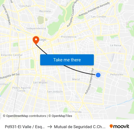 Pd931-El Valle / Esq. Afluente to Mutual de Seguridad C.Ch.C. Agustinas map