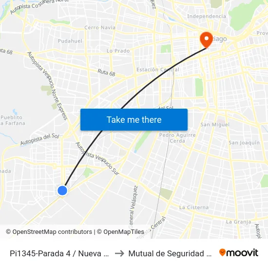 Pi1345-Parada 4 / Nueva O'Higgins - Pajaritos to Mutual de Seguridad C.Ch.C. Agustinas map