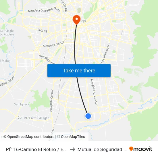 Pf116-Camino El Retiro / Esq. Apóstol Bartolomé to Mutual de Seguridad C.Ch.C. Agustinas map