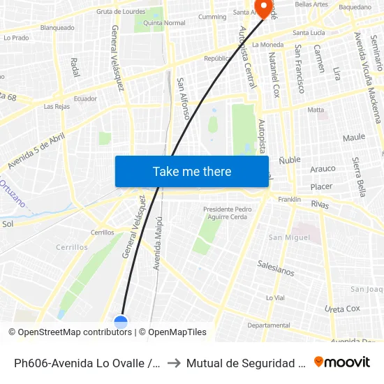 Ph606-Avenida Lo Ovalle / Esq. Avenida Central to Mutual de Seguridad C.Ch.C. Agustinas map