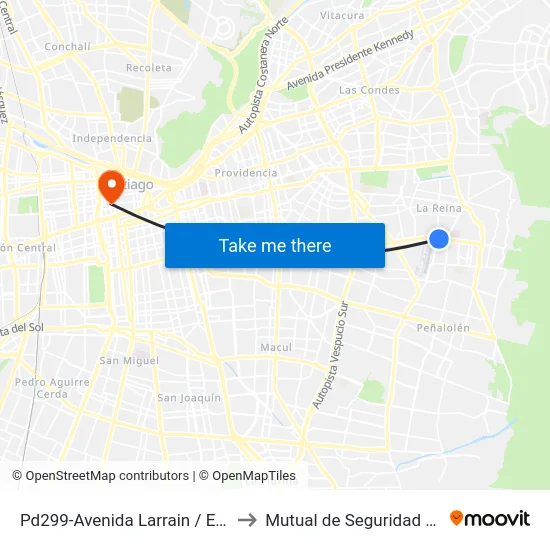 Pd299-Avenida Larrain / Esq. Carlos Ossandón to Mutual de Seguridad C.Ch.C. Agustinas map