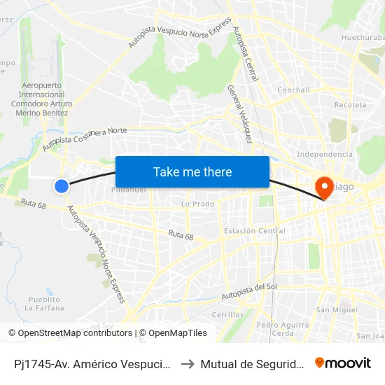 Pj1745-Av. Américo Vespucio / Esq. Los. Maitenes-Oriente to Mutual de Seguridad C.Ch.C. Agustinas map