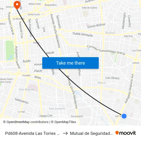 Pd608-Avenida Las Torres / Esq. Gral.Horacio Toro to Mutual de Seguridad C.Ch.C. Agustinas map