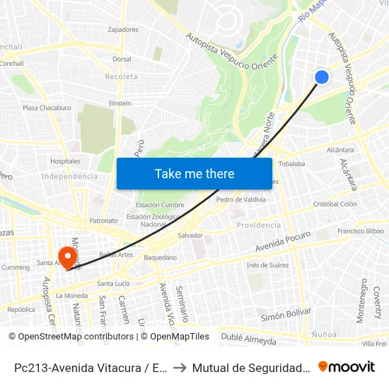 Pc213-Avenida Vitacura / Esq. Alonso De Córdova to Mutual de Seguridad C.Ch.C. Agustinas map
