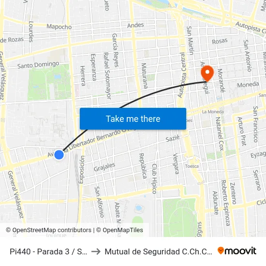 Pi440 - Parada 3 / San Borja to Mutual de Seguridad C.Ch.C. Agustinas map
