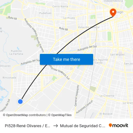 Pi528-René Olivares / Esq. Los Olivares to Mutual de Seguridad C.Ch.C. Agustinas map