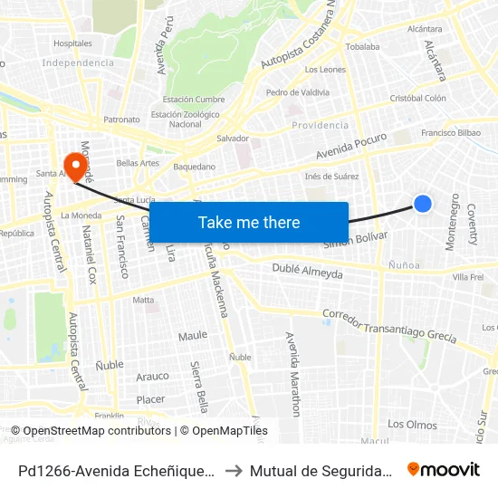 Pd1266-Avenida Echeñique / Esq. Av. Eliécer Parada to Mutual de Seguridad C.Ch.C. Agustinas map
