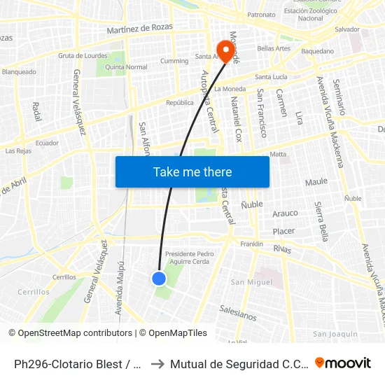 Ph296-Clotario Blest / Esq. 2 De Abril to Mutual de Seguridad C.Ch.C. Agustinas map