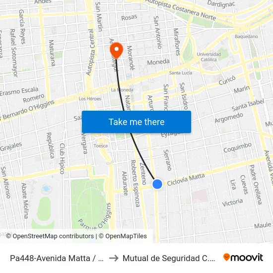Pa448-Avenida Matta / Esq. San Diego to Mutual de Seguridad C.Ch.C. Agustinas map