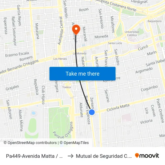 Pa449-Avenida Matta / Esq. Nataniel Cox to Mutual de Seguridad C.Ch.C. Agustinas map
