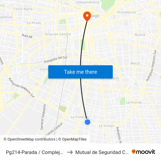 Pg214-Parada / Complejo Educ. Los Andes to Mutual de Seguridad C.Ch.C. Agustinas map