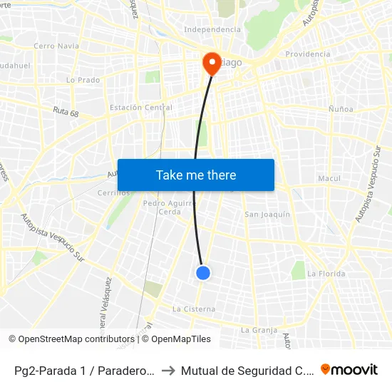 Pg2-Parada 1 / Paradero 19 Gran Avenida to Mutual de Seguridad C.Ch.C. Agustinas map