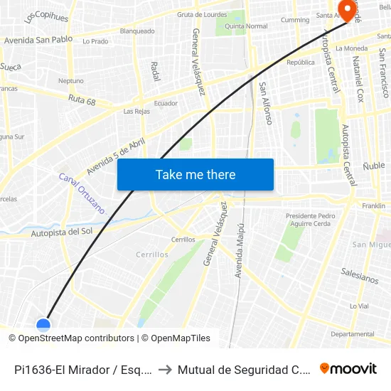 Pi1636-El Mirador / Esq. Divino Maestro to Mutual de Seguridad C.Ch.C. Agustinas map