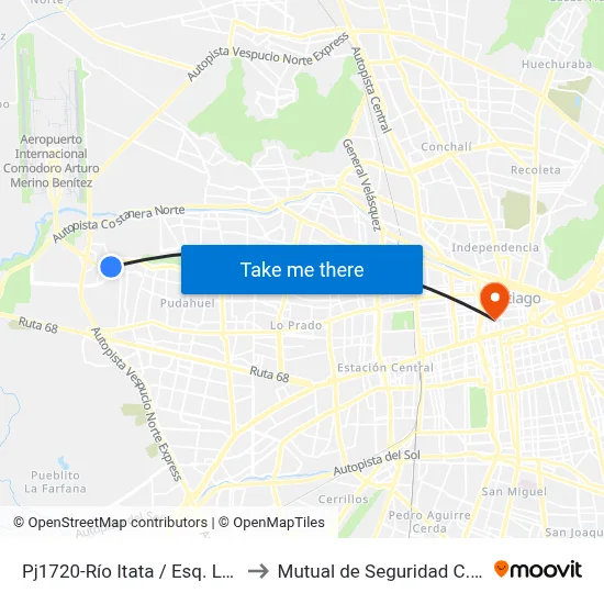 Pj1720-Río Itata / Esq. Los.Maitenes Pte. to Mutual de Seguridad C.Ch.C. Agustinas map