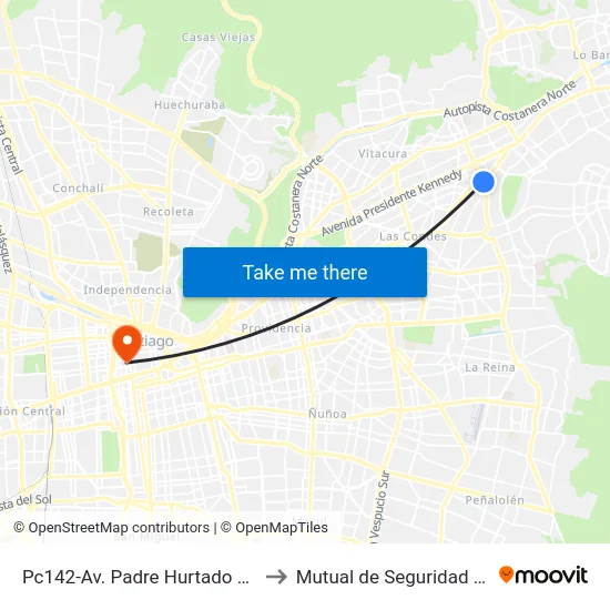Pc142-Av. Padre Hurtado / Esq. Av. Las Condes to Mutual de Seguridad C.Ch.C. Agustinas map