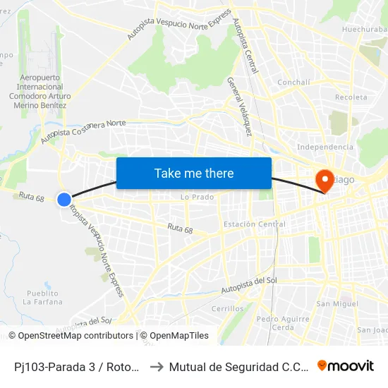 Pj103-Parada 3 / Rotonda Sn. Pablo to Mutual de Seguridad C.Ch.C. Agustinas map