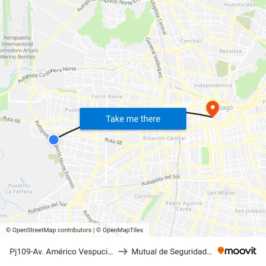 Pj109-Av. Américo Vespucio / Esq. Av. La Travesía to Mutual de Seguridad C.Ch.C. Agustinas map
