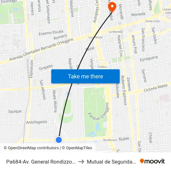 Pa684-Av. General Rondizzoni / Esq. Francisco Pizarro to Mutual de Seguridad C.Ch.C. Agustinas map