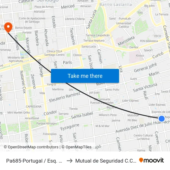 Pa685-Portugal / Esq. Av. 10 De Julio to Mutual de Seguridad C.Ch.C. Agustinas map