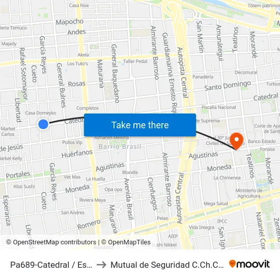 Pa689-Catedral / Esq. Cueto to Mutual de Seguridad C.Ch.C. Agustinas map