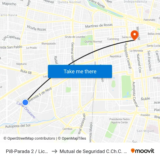 Pi8-Parada 2 / Liceo A70 to Mutual de Seguridad C.Ch.C. Agustinas map