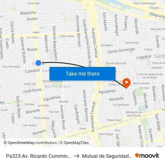 Pa323-Av. Ricardo Cumming / Esq. Santo Domingo to Mutual de Seguridad C.Ch.C. Agustinas map