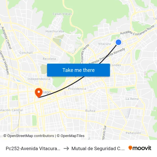 Pc252-Avenida Vitacura / Esq. Partenon to Mutual de Seguridad C.Ch.C. Agustinas map