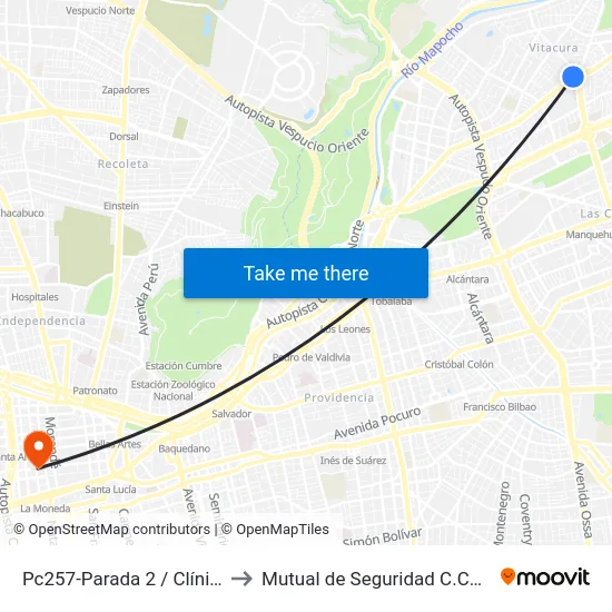 Pc257-Parada 2 / Clínica Alemana to Mutual de Seguridad C.Ch.C. Agustinas map
