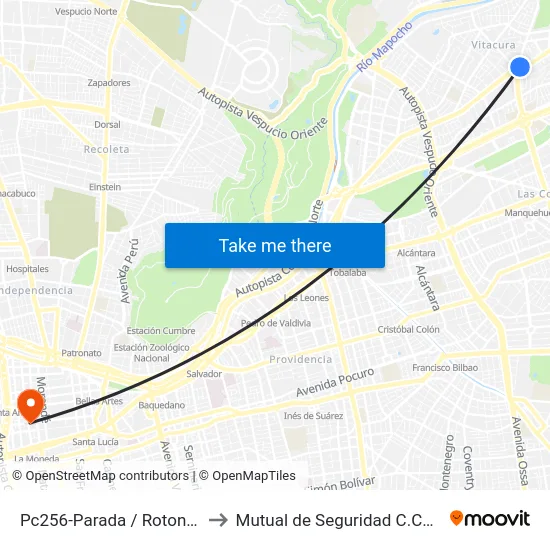 Pc256-Parada / Rotonda Irene Frei to Mutual de Seguridad C.Ch.C. Agustinas map