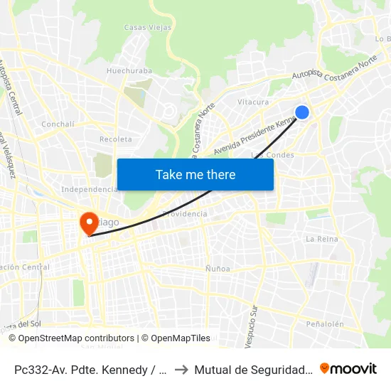 Pc332-Av. Pdte. Kennedy / Esq. Av. Las Tranqueras to Mutual de Seguridad C.Ch.C. Agustinas map