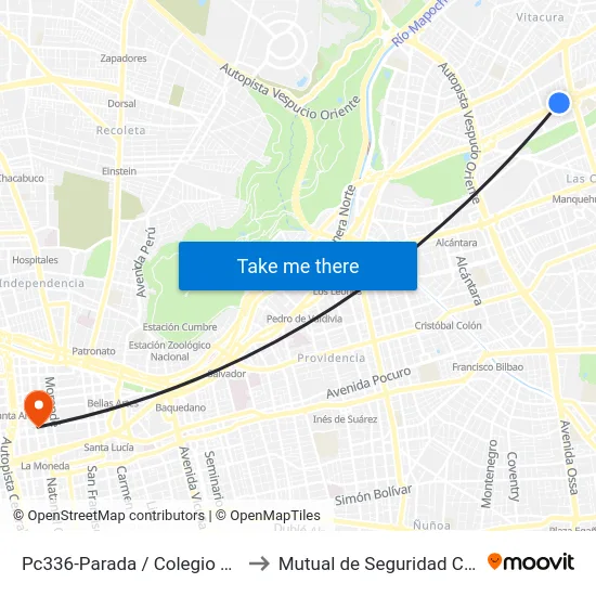 Pc336-Parada / Colegio Sn. Pedro Nolasco to Mutual de Seguridad C.Ch.C. Agustinas map