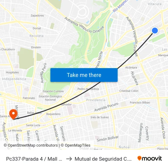 Pc337-Parada 4 / Mall Parque Arauco to Mutual de Seguridad C.Ch.C. Agustinas map